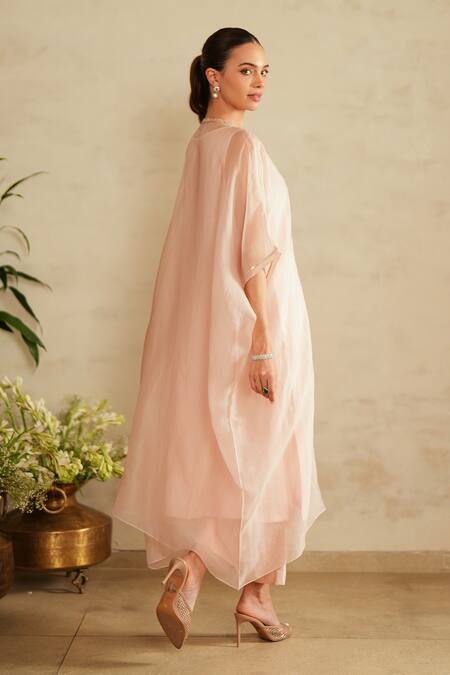 Buy_Saisha_Pink Organza, Silk Sequins, Embroidery Round Neck Baby Kaftan Set _Online_at_Aza_Fashions