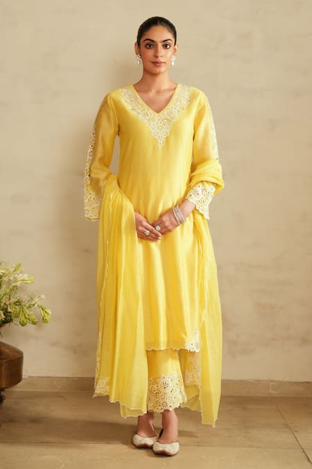 Saisha Lemon Yellow Chanderi Silk Kurta Set 