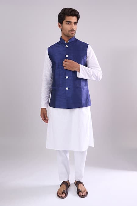 Arihant Rai Sinha Navy Blue Silk Blend Bundi 