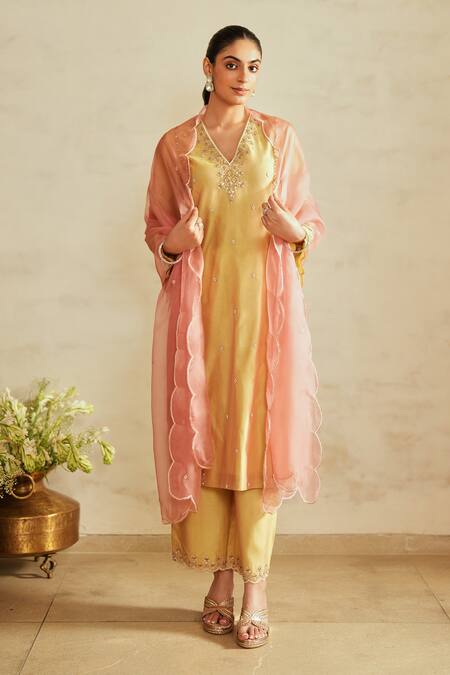 Saisha Mustard Green Chanderi Silk Kurta Set 