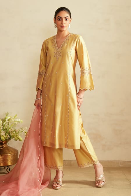 Saisha Mustard Green Chanderi Silk Kurta Set 