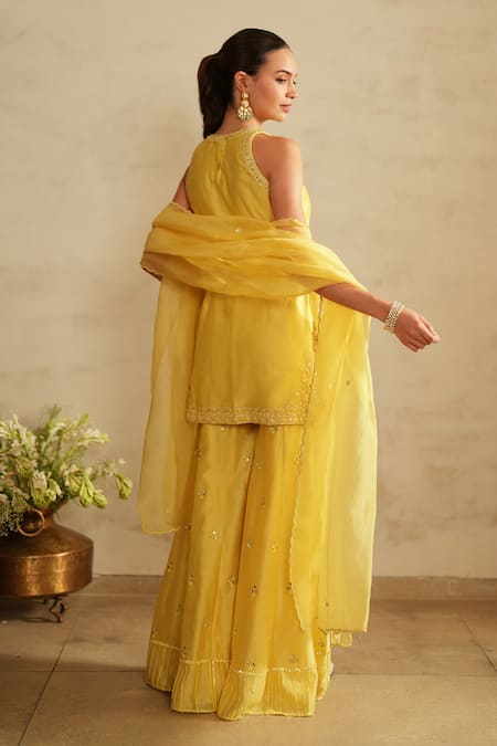 Saisha Lemon Yellow Chanderi Silk Kurta Set 