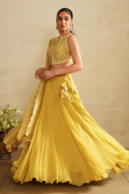 Saisha Lemon Yellow Georgette Lehenga Set 
