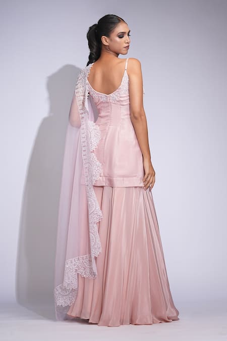 Shruti S Pink Sequined Kurta Sharara Set 