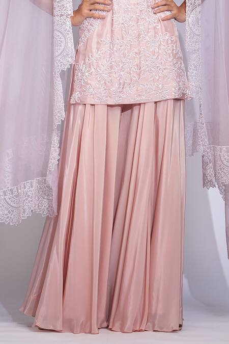 Buy_Shruti S_Pink Silk, Crepe, Organza Sequins Round Neck Kurta Sharara Set _Online_at_Aza_Fashions
