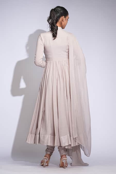 Shruti S Beige Thread Work Anarkali Set 