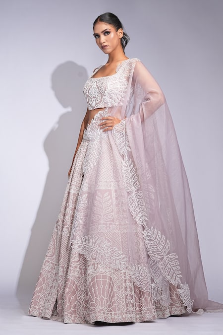 Shruti S Rose Gold Silk, Organza Sequins, Pearls Square Neck Embroidered Lehenga Set Online at Aza Fashions Shruti S_Rose Gold Silk, Organza Sequins, Pearls Square Neck Embroidered Lehenga Set _Online_at_Aza_Fashions