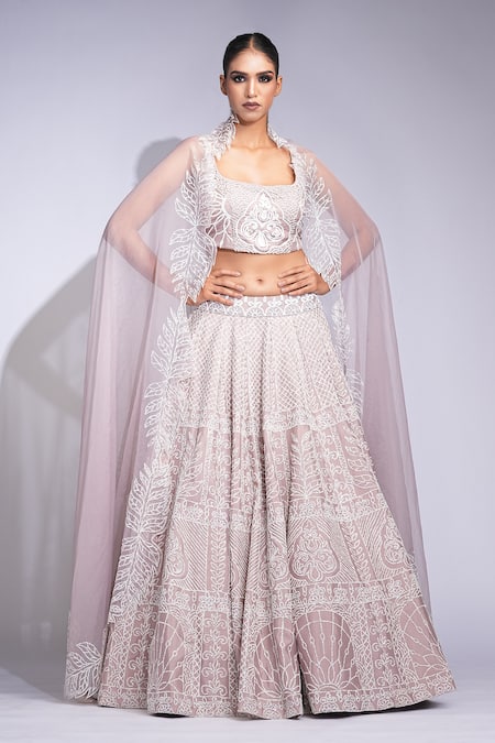 Shruti S Rose Gold Silk, Organza Sequins, Pearls Square Neck Embroidered Lehenga Set at Aza Fashions Shruti S_Rose Gold Silk, Organza Sequins, Pearls Square Neck Embroidered Lehenga Set _at_Aza_Fashions