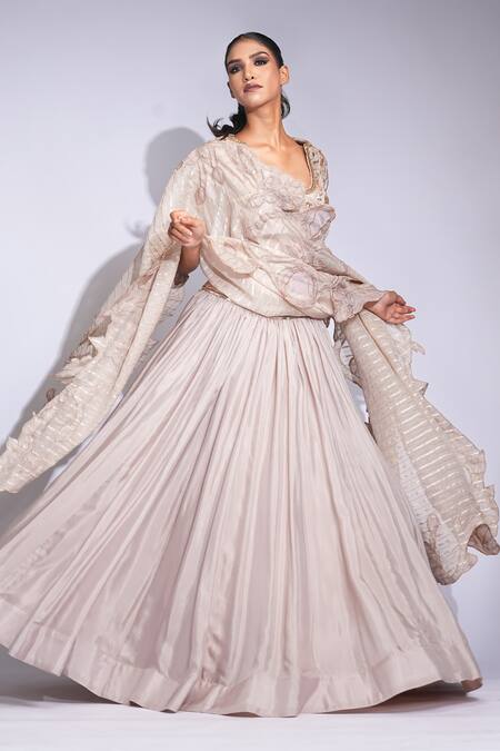 Shruti S Beige Silk, Organza Zari, Sequins Square Neck Embroidered Lehenga Set Online at Aza Fashions Shruti S_Beige Silk, Organza Zari, Sequins Square Neck Embroidered Lehenga Set _Online_at_Aza_Fashions