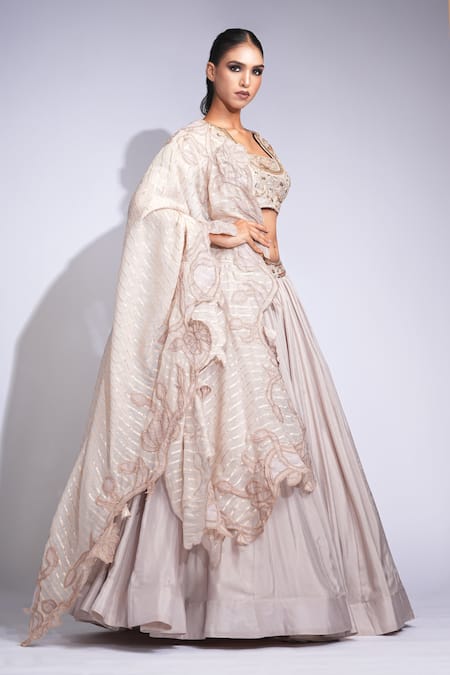 Buy Shruti S Beige Silk, Organza Zari, Sequins Square Neck Embroidered Lehenga Set Online at Aza Fashions Buy_Shruti S_Beige Silk, Organza Zari, Sequins Square Neck Embroidered Lehenga Set _Online_at_Aza_Fashions
