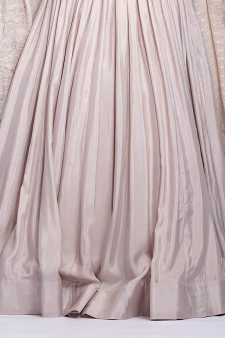 Shop Shruti S Beige Silk, Organza Zari, Sequins Square Neck Embroidered Lehenga Set Online at Aza Fashions Shop_Shruti S_Beige Silk, Organza Zari, Sequins Square Neck Embroidered Lehenga Set _Online_at_Aza_Fashions