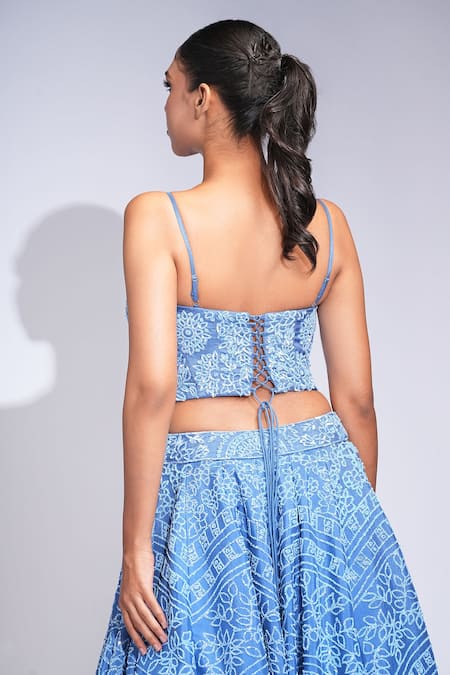 Buy_Shruti S_Blue Silk, Organza Sequins Sweetheart Neck Lehenga Set _Online_at_Aza_Fashions