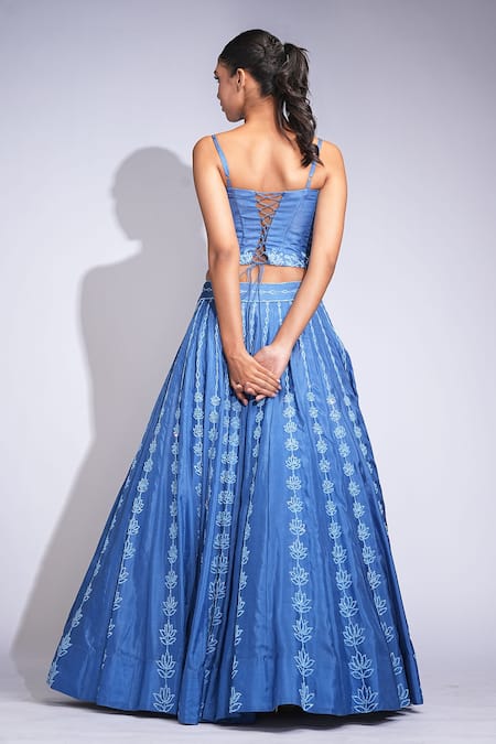 Shruti S Blue Silk Embroidered Lehenga Set 