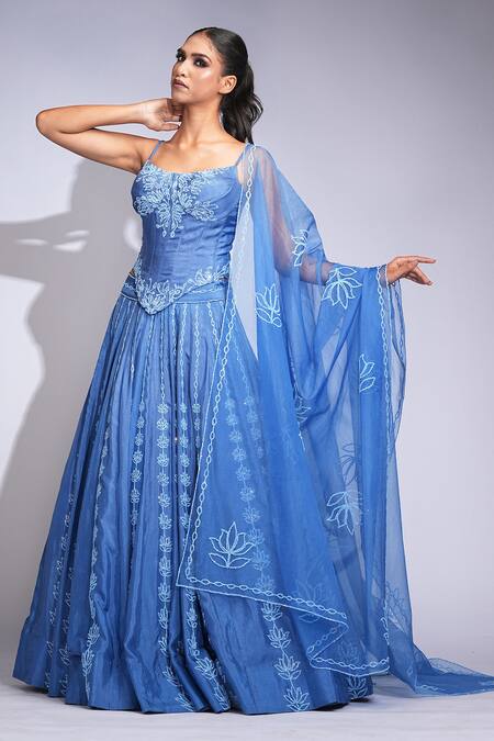 Buy Shruti S Blue Silk, Organza Sequins, Embroidery Square Neck Lehenga Set Online at Aza Fashions Buy_Shruti S_Blue Silk, Organza Sequins, Embroidery Square Neck Lehenga Set _Online_at_Aza_Fashions
