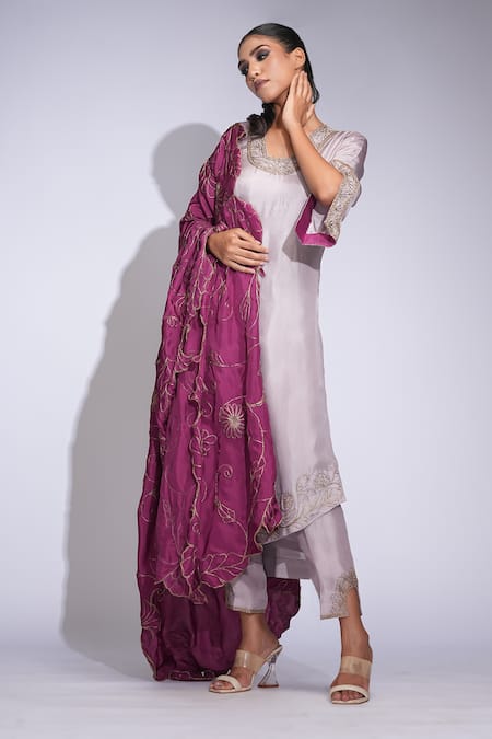 Shruti S Purple Silk, Organza Zari, Embroidery Kurta Pant Set Online at Aza Fashions Shruti S_Purple Silk, Organza Zari, Embroidery Kurta Pant Set _Online_at_Aza_Fashions