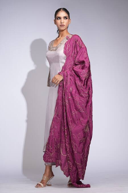 Shruti S Purple Silk, Organza Zari, Embroidery Kurta Pant Set at Aza Fashions Shruti S_Purple Silk, Organza Zari, Embroidery Kurta Pant Set _at_Aza_Fashions