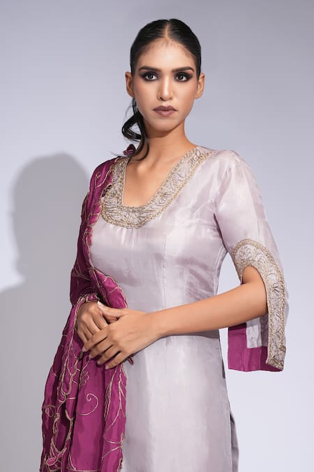Buy Shruti S Purple Silk, Organza Zari, Embroidery Kurta Pant Set Buy_Shruti S_Purple Silk, Organza Zari, Embroidery Kurta Pant Set