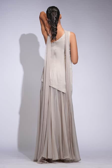 Shruti S Beige Sequined Tunic Skirt Set 