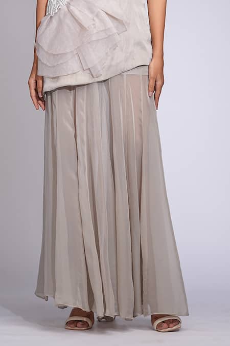 Shruti S Beige Satin, Organza, Georgette Sequins, Beads Asymmetric Tunic Skirt Set at Aza Fashions Shruti S_Beige Satin, Organza, Georgette Sequins, Beads Asymmetric Tunic Skirt Set _at_Aza_Fashions