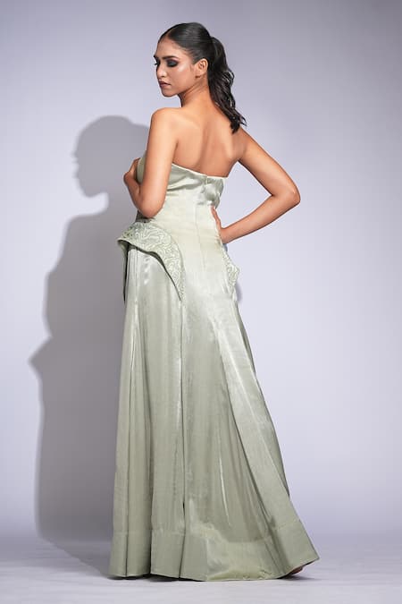 Shruti S Green Satin Up-Cycled Sequin Dress 