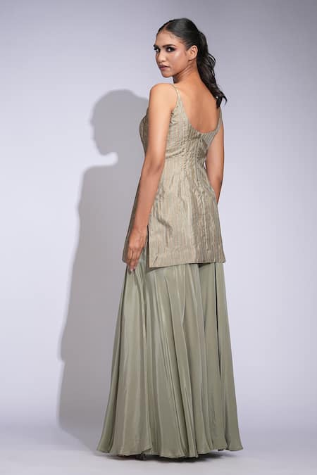 Shruti S Green Embroidered Kurta Sharara Set 