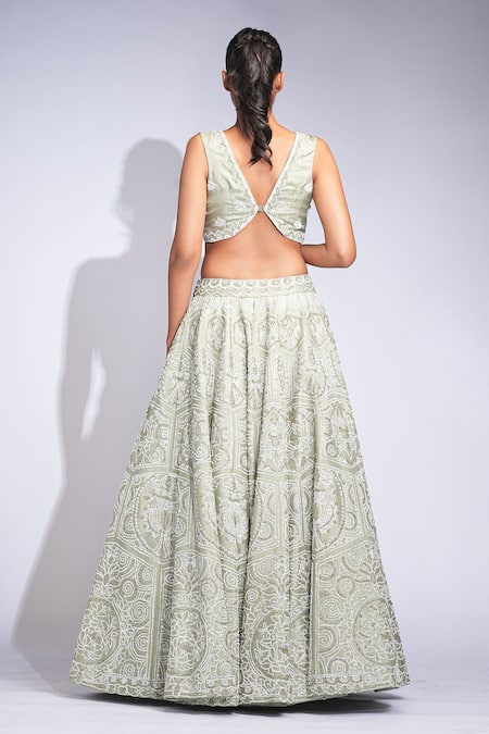 Shruti S Designer Green Silk Lehenga Set 