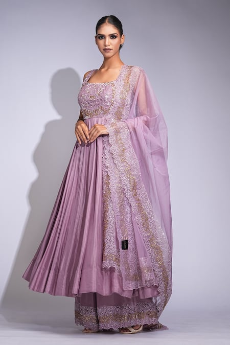 Buy Shruti S Purple Silk, Organza Sequins, Embroidery Square Neck Anarkali Set Online at Aza Fashions Buy_Shruti S_Purple Silk, Organza Sequins, Embroidery Square Neck Anarkali Set _Online_at_Aza_Fashions