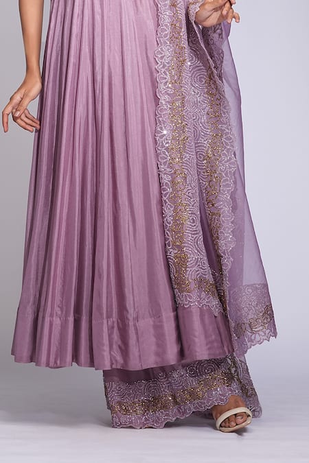 Shop Shruti S Purple Silk, Organza Sequins, Embroidery Square Neck Anarkali Set Online at Aza Fashions Shop_Shruti S_Purple Silk, Organza Sequins, Embroidery Square Neck Anarkali Set _Online_at_Aza_Fashions