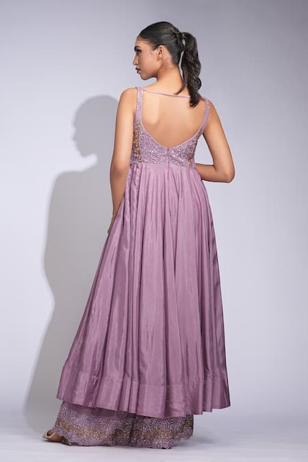 Shruti S Purple Hand-Embroidered Anarkali Set 