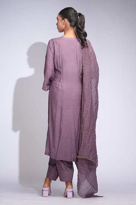 Shruti S Zari-Checked Purple Kurta Set 