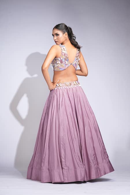 Shruti S Purple Silk Embroidered Lehenga Set 