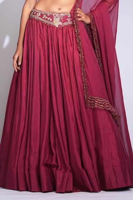 Shop Shruti S Maroon Silk, Georgette Sequins, Embroidery, Zari, Crystals V-neck Lehenga Set Online at Aza Fashions Shop_Shruti S_Maroon Silk, Georgette Sequins, Embroidery, Zari, Crystals V-neck Lehenga Set _Online_at_Aza_Fashions