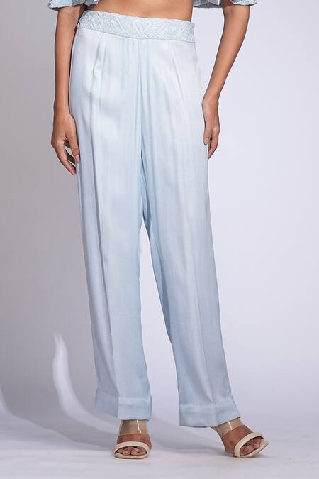 Shruti S Blue Silk, Satin Sequins Square , Open Embroidered Crop Top Set Online at Aza Fashions Shruti S_Blue Silk, Satin Sequins Square , Open Embroidered Crop Top Set _Online_at_Aza_Fashions