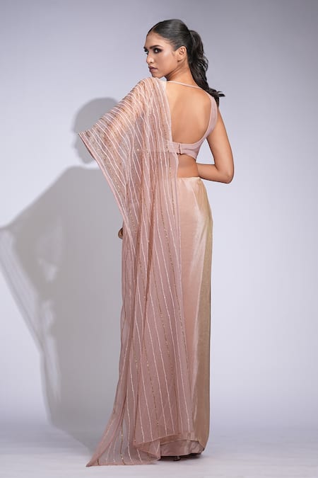 Shruti S Rose Gold Pre-Draped Saree Set 