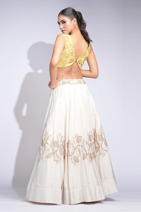 Shruti S Butter Yellow Embroidered Lehenga Set 