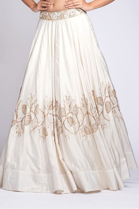 Shruti S_Off White Silk, Organza Sequins, Beads Butter Yellow Embroidered Lehenga Set _Online_at_Aza_Fashions