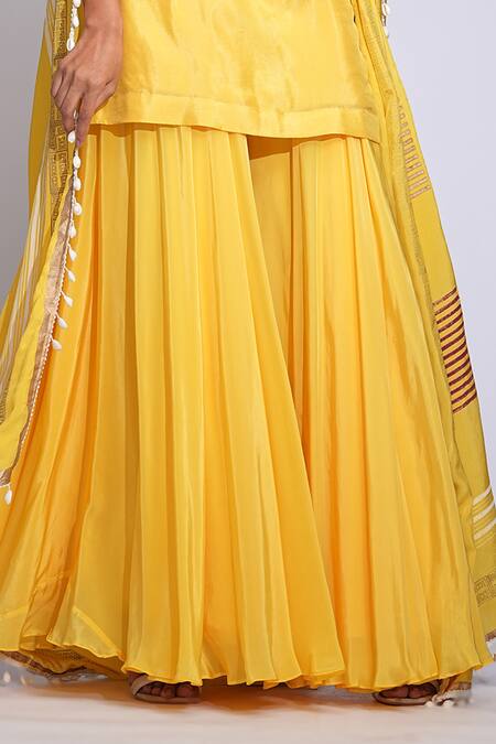 Shruti S Yellow Silk, Crepe Sequins, Embroidery Square Neck Kurta Sharara Set Online at Aza Fashions Shruti S_Yellow Silk, Crepe Sequins, Embroidery Square Neck Kurta Sharara Set _Online_at_Aza_Fashions