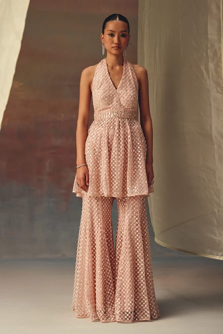 Buy Twenty Nine Blush Net Sequins Halter Neck Pink Short Tunic Online at Aza Fashions Buy_Twenty Nine_Blush Net Sequins Halter Neck Pink Short Tunic _Online_at_Aza_Fashions