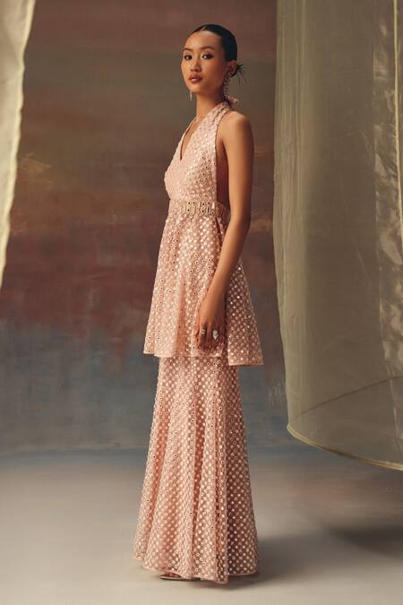 Twenty Nine_Blush Net Pink Designer Bootcut Pant _Online_at_Aza_Fashions