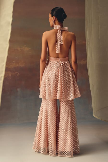 Shop_Twenty Nine_Blush Net Pink Designer Bootcut Pant _at_Aza_Fashions