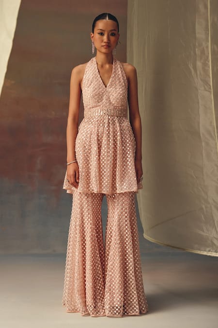 Twenty Nine Blush Net Pink Designer Bootcut Pant 