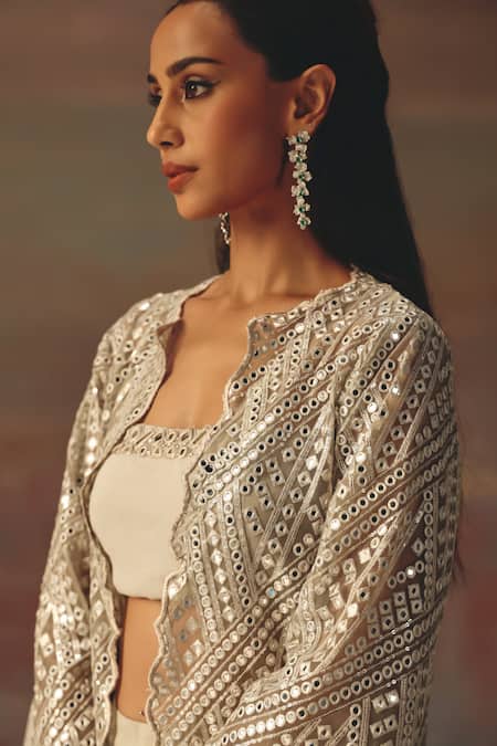 Shop_Twenty Nine_Silver Georgette Sequins Bandeau Neck Designer _Online_at_Aza_Fashions