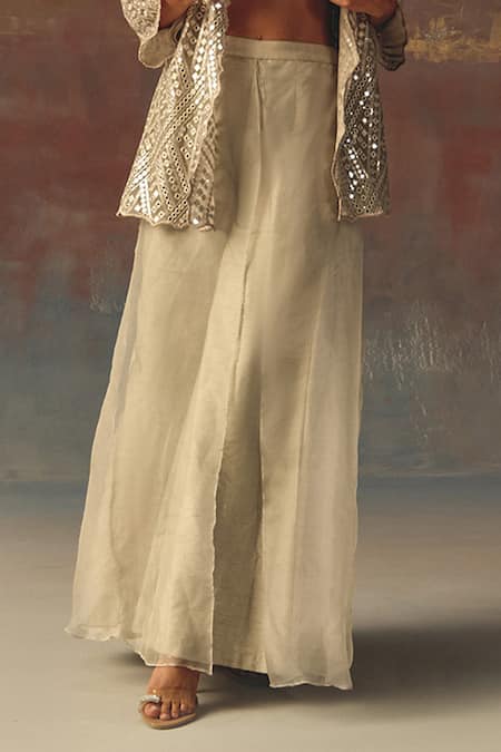 Twenty Nine_Silver Dupion Sequins Double Layered Palazzo _Online_at_Aza_Fashions
