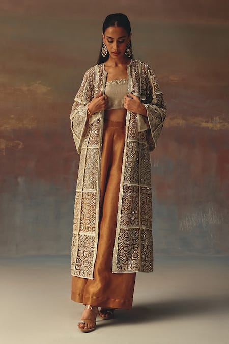 Twenty Nine_Gold Tissue Palazzo _Online_at_Aza_Fashions