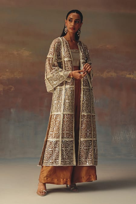 Buy_Twenty Nine_Gold Tissue Palazzo _Online_at_Aza_Fashions