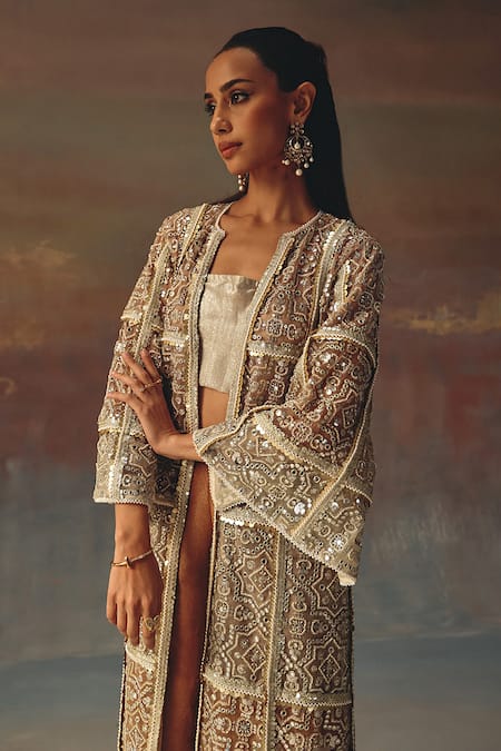 Shop_Twenty Nine_Gold Tissue Palazzo _Online_at_Aza_Fashions