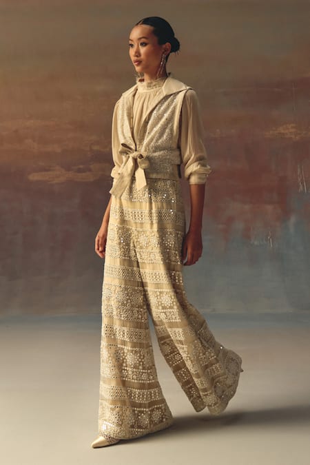 Buy Twenty Nine Ivory Georgette Sequins Collared Designer Shirt Online at Aza Fashions Buy_Twenty Nine_Ivory Georgette Sequins Collared Designer Shirt _Online_at_Aza_Fashions