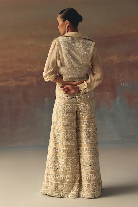 Shop Twenty Nine Ivory Georgette Sequins Collared Designer Shirt at Aza Fashions Shop_Twenty Nine_Ivory Georgette Sequins Collared Designer Shirt _at_Aza_Fashions