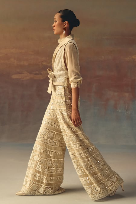 Twenty Nine_Ivory Net Mirrors Palazzo _Online_at_Aza_Fashions