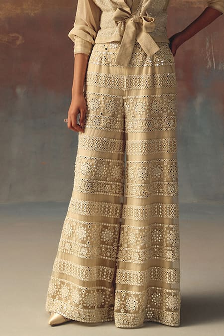 Buy_Twenty Nine_Ivory Net Mirrors Palazzo _Online_at_Aza_Fashions